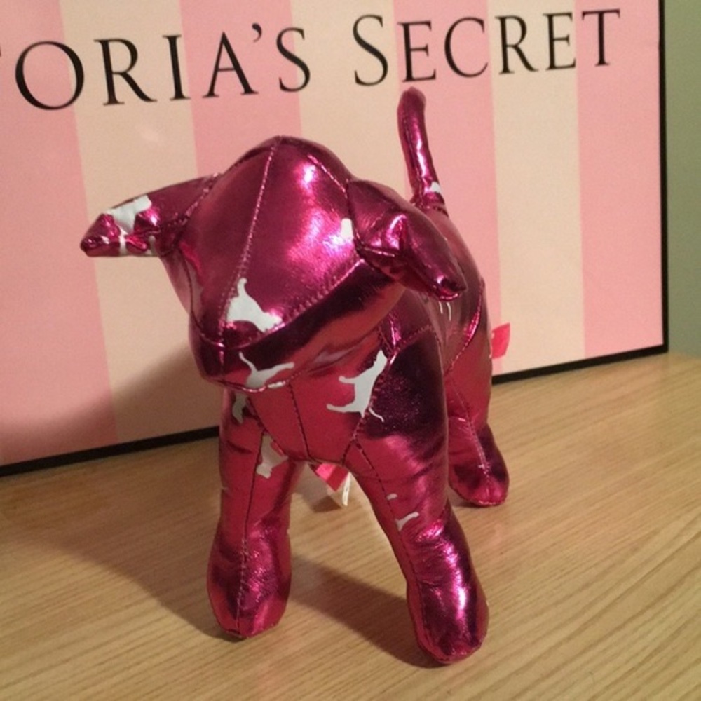 Pink Victoria Secret Dog Plush Metallic Iridescent Pink Nation Logo Dog animal